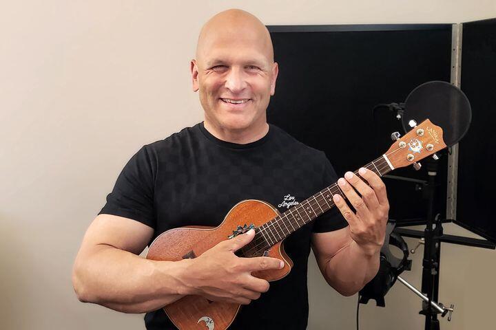 Danny Knapp with his Lanikai koa tenor ukulele
